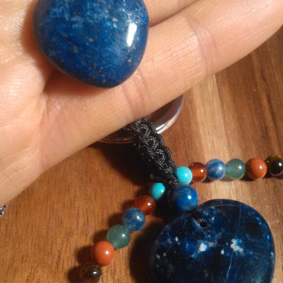 Lapis Lazuli Stainless Steel Heart Pendant Necklace and Sodalite Heart Keychain - Picture 9 of 10